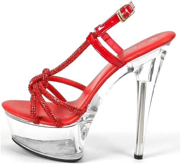 MissHeel Sparkling Rhinestones Strappy Clear Platform Heels
