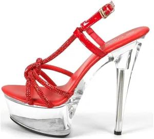 MissHeel Sparkling Rhinestones Strappy Clear Platform Heels