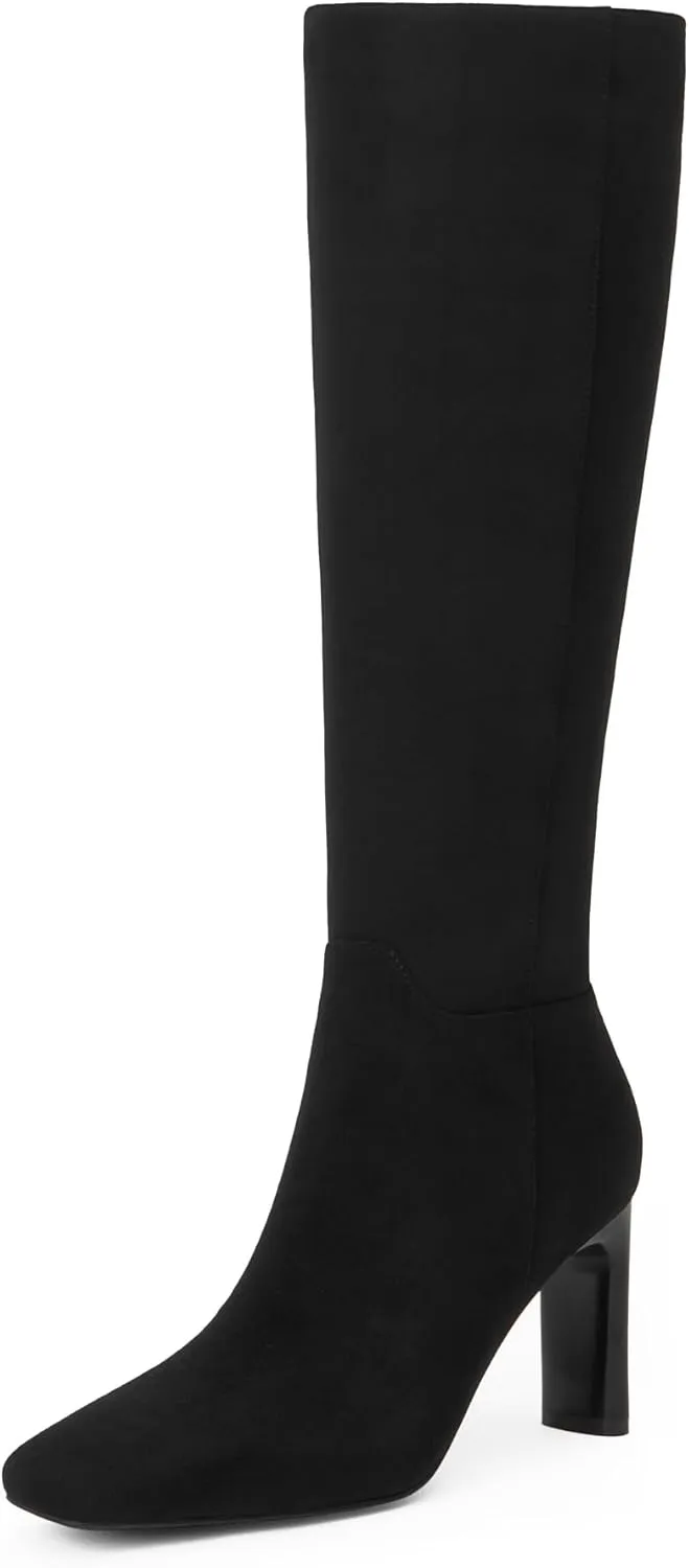 Modatope Knee High Black Boots Women Square Toe Chunky Heel Tall Suede Boots Womens Fashion Long Boots Size 7