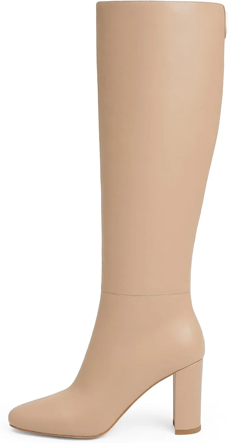 Modatope Knee High Boots for Women Chunky Heel Rounded Toe Womens Tall Boots