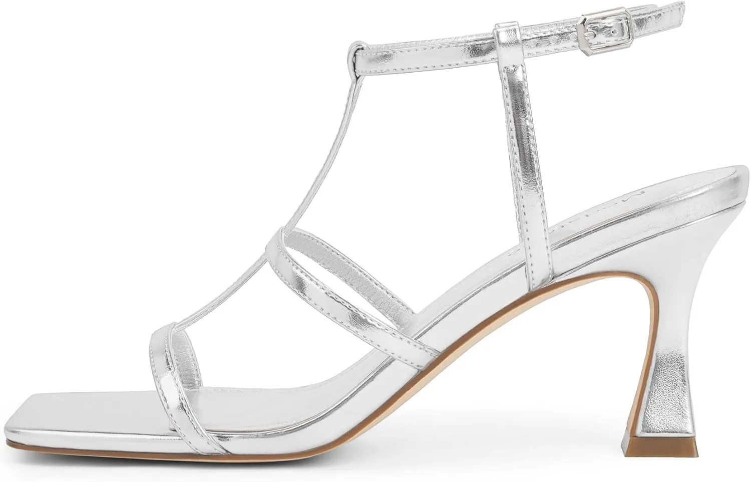 Modatope Strappy Sandals Women Square Toe Ankle Strap Kitten Stiletto Heeled Sandals Open Toe T-Strap Gladiator Sandals