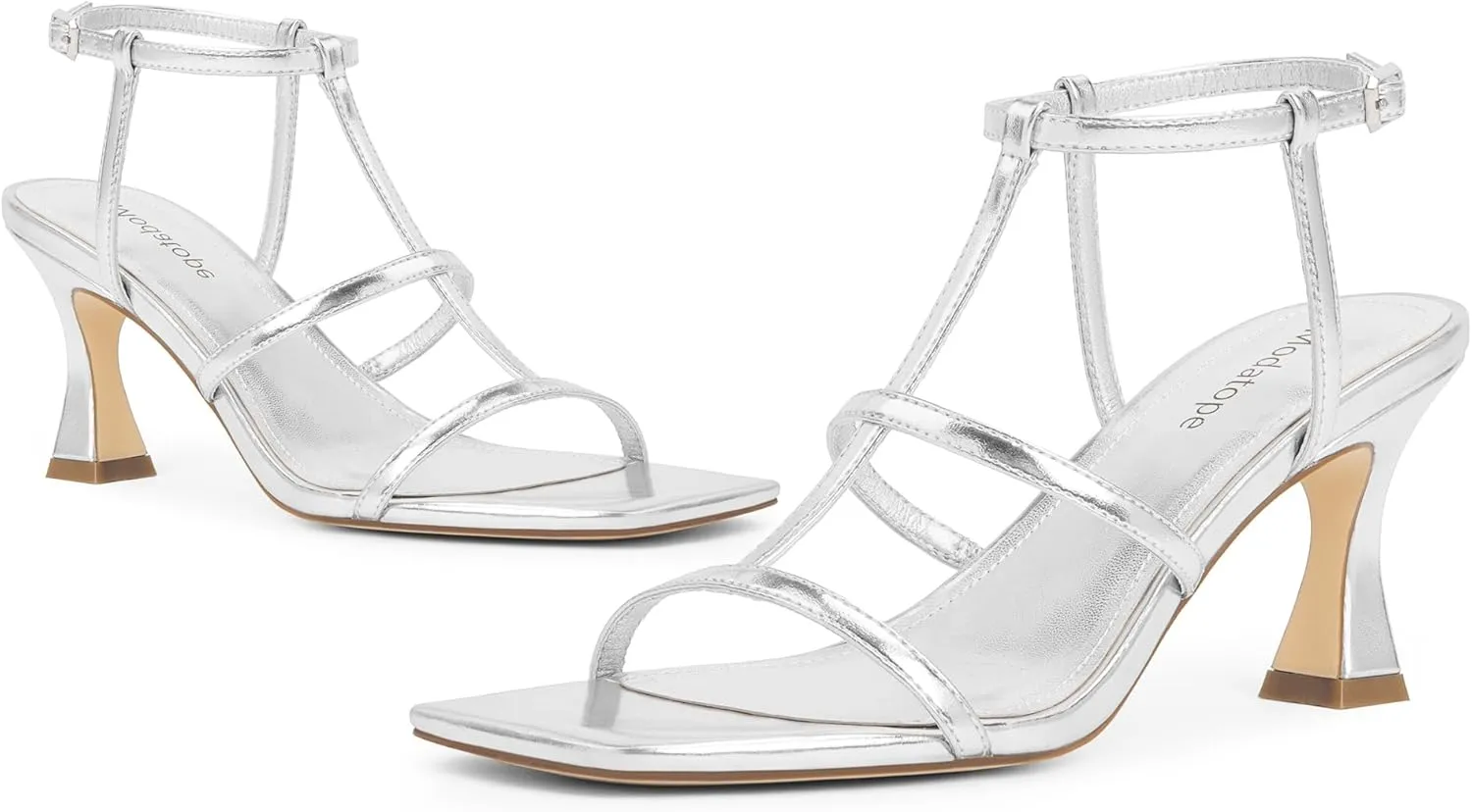 Modatope Strappy Sandals Women Square Toe Ankle Strap Kitten Stiletto Heeled Sandals Open Toe T-Strap Gladiator Sandals