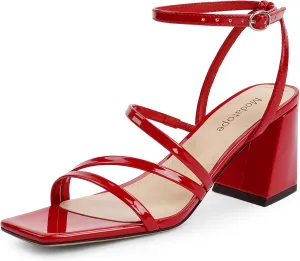 Modatope Women Heeled Sandals Strappy Heels Square Open Toe Chunky Block Heels Ankle Strap Sandals for Women Comfortable Heels