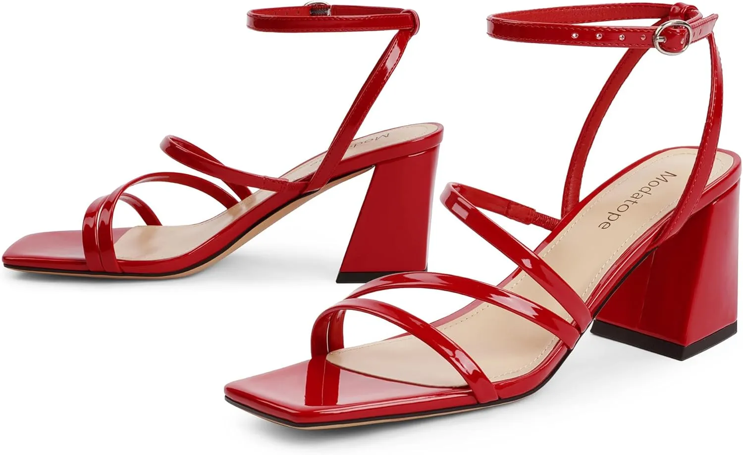 Modatope Women Heeled Sandals Strappy Heels Square Open Toe Chunky Block Heels Ankle Strap Sandals for Women Comfortable Heels