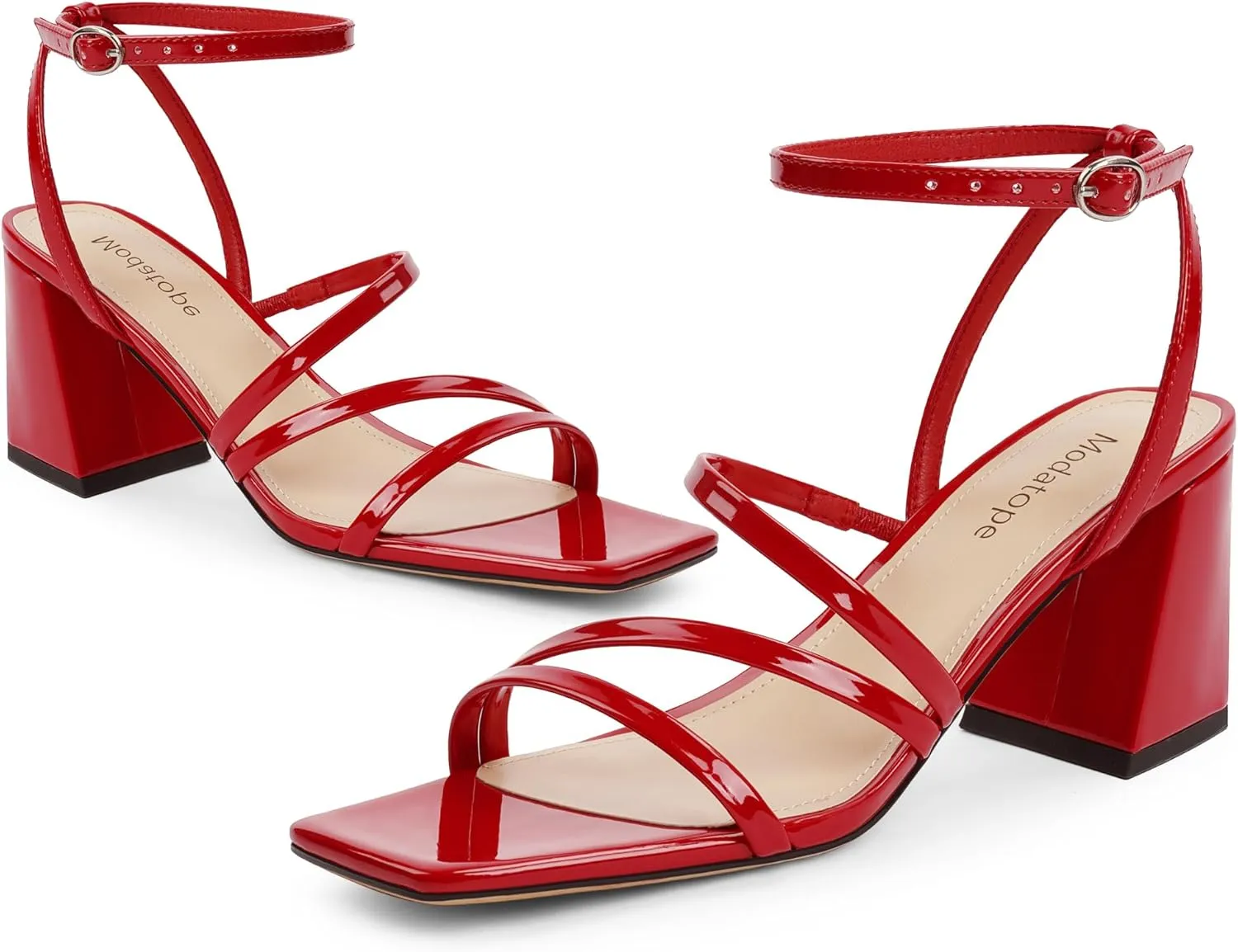 Modatope Women Heeled Sandals Strappy Heels Square Open Toe Chunky Block Heels Ankle Strap Sandals for Women Comfortable Heels