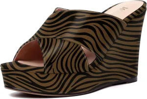 MODENCOCO Womens Casual Open Toe Heels Patent Slip On Platform Party Sexy Wedge High Heel Heeled Sandals 4 Inch