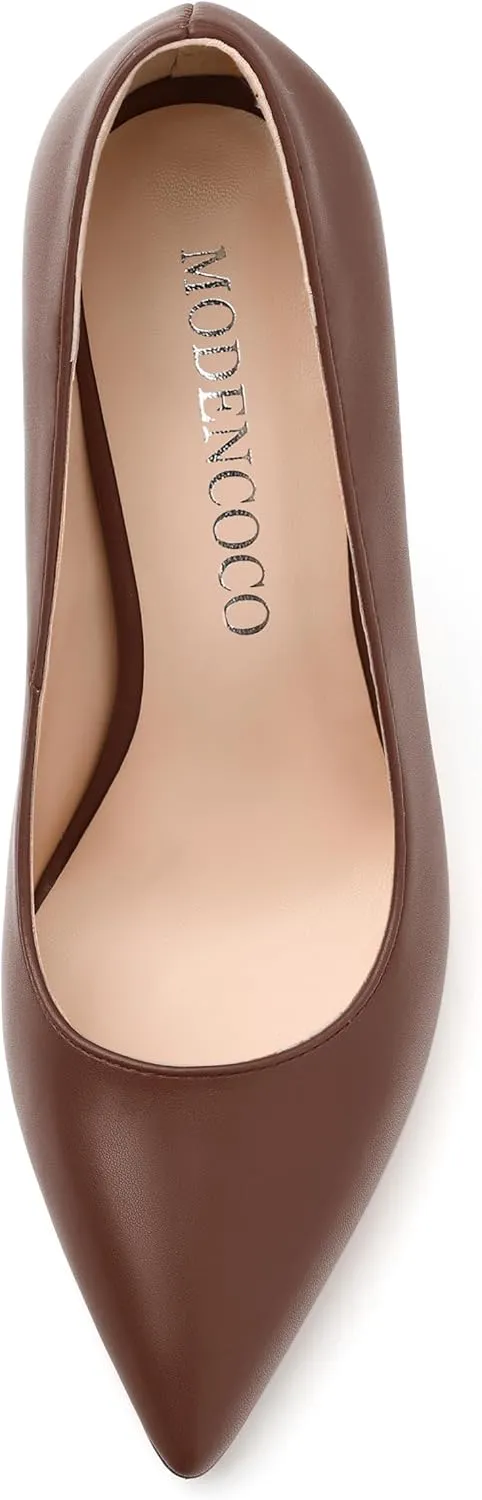 MODENCOCO Women's High Heel Pumps Elegant Stiletto Heels Sexy Closed Pointed Toe Heels Classic Comfortable Slip-On Dress Shoes for Party Wedding Prom Office 4 Inch