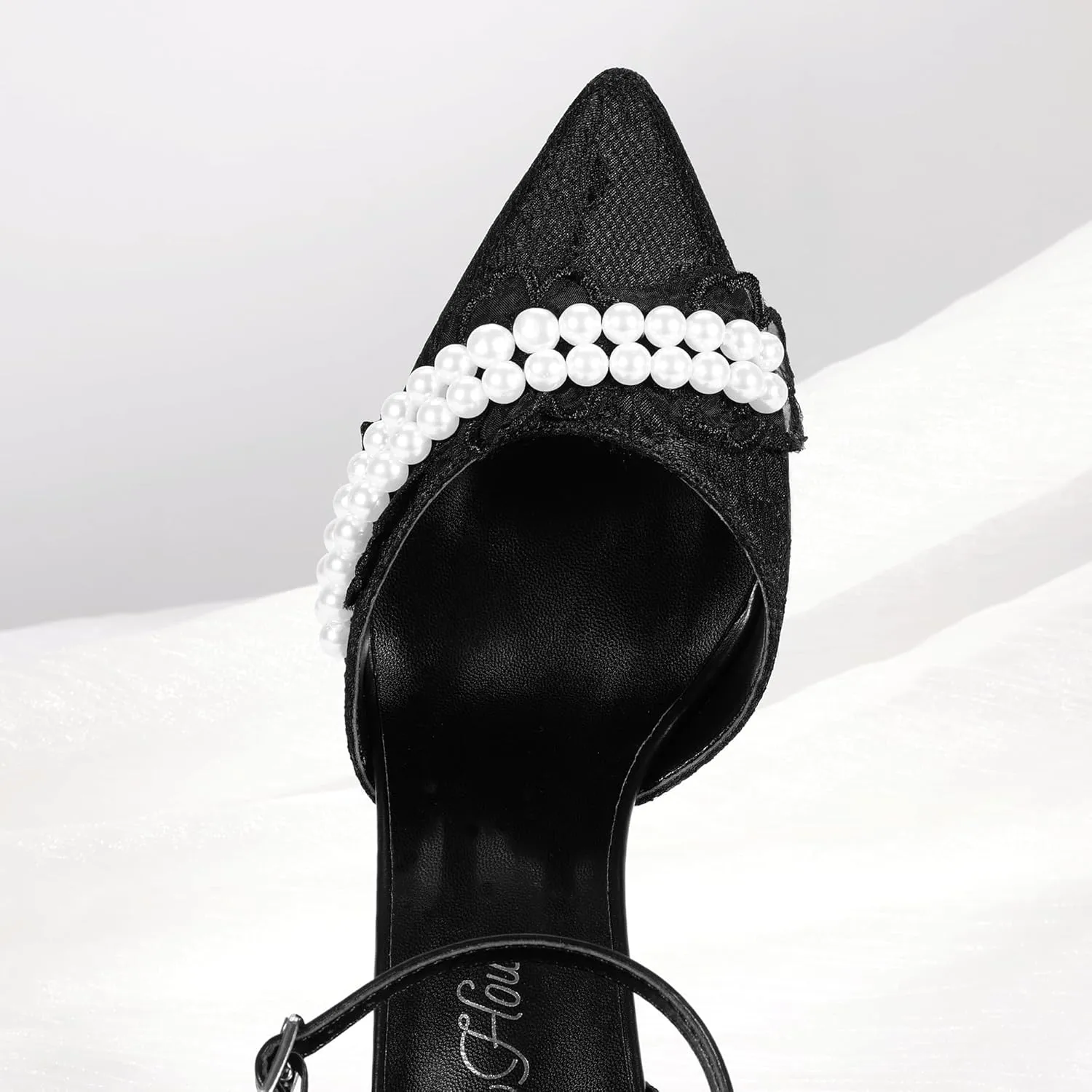 Mofri ShowHow Women's High Heels Stiletto Closed Pointed Toe Heels Pearl Lace Wedding Shoes Ankle Strap Pumps Bridal Party Wedding Dress Shoes