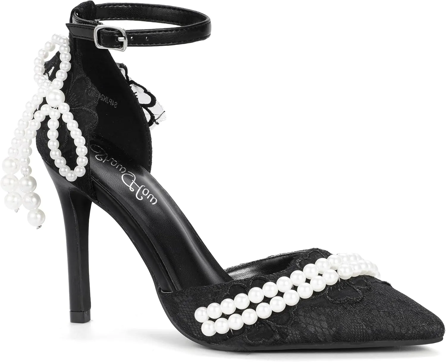 Mofri ShowHow Women's High Heels Stiletto Closed Pointed Toe Heels Pearl Lace Wedding Shoes Ankle Strap Pumps Bridal Party Wedding Dress Shoes
