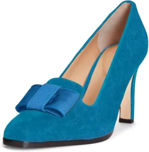 MOOMMO Women Bow Stiletto Heel Pumps Velvet Square Toe Slip On Stiletto High Heels 3 inch Elegant Bow Dress Pumps Wedding Bridal Evening Party Stilettos Loafers 4-11 M US
