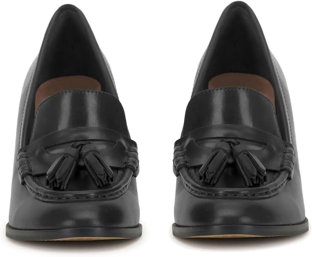MOOMMO Women Chunky Block High Heel Tassel Loafers Pumps Round Closed Toe Slip On Dress Loafers Shoes Fringe 3 Inch Heels Office Shoes Matte Leather for Ladies Formal Work Wedding Party 4-11 M US