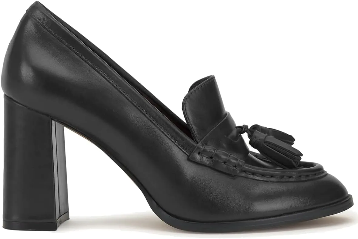 MOOMMO Women Chunky Block High Heel Tassel Loafers Pumps Round Closed Toe Slip On Dress Loafers Shoes Fringe 3 Inch Heels Office Shoes Matte Leather for Ladies Formal Work Wedding Party 4-11 M US