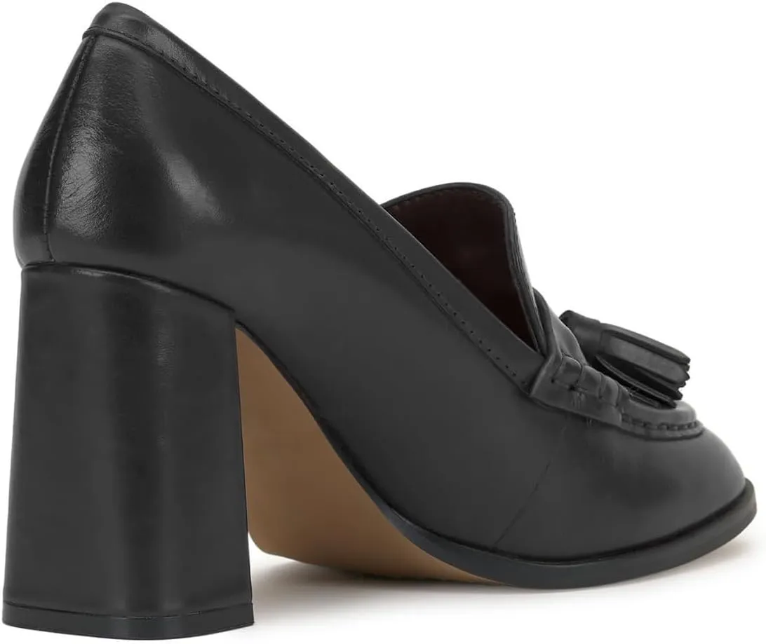 MOOMMO Women Chunky Block High Heel Tassel Loafers Pumps Round Closed Toe Slip On Dress Loafers Shoes Fringe 3 Inch Heels Office Shoes Matte Leather for Ladies Formal Work Wedding Party 4-11 M US