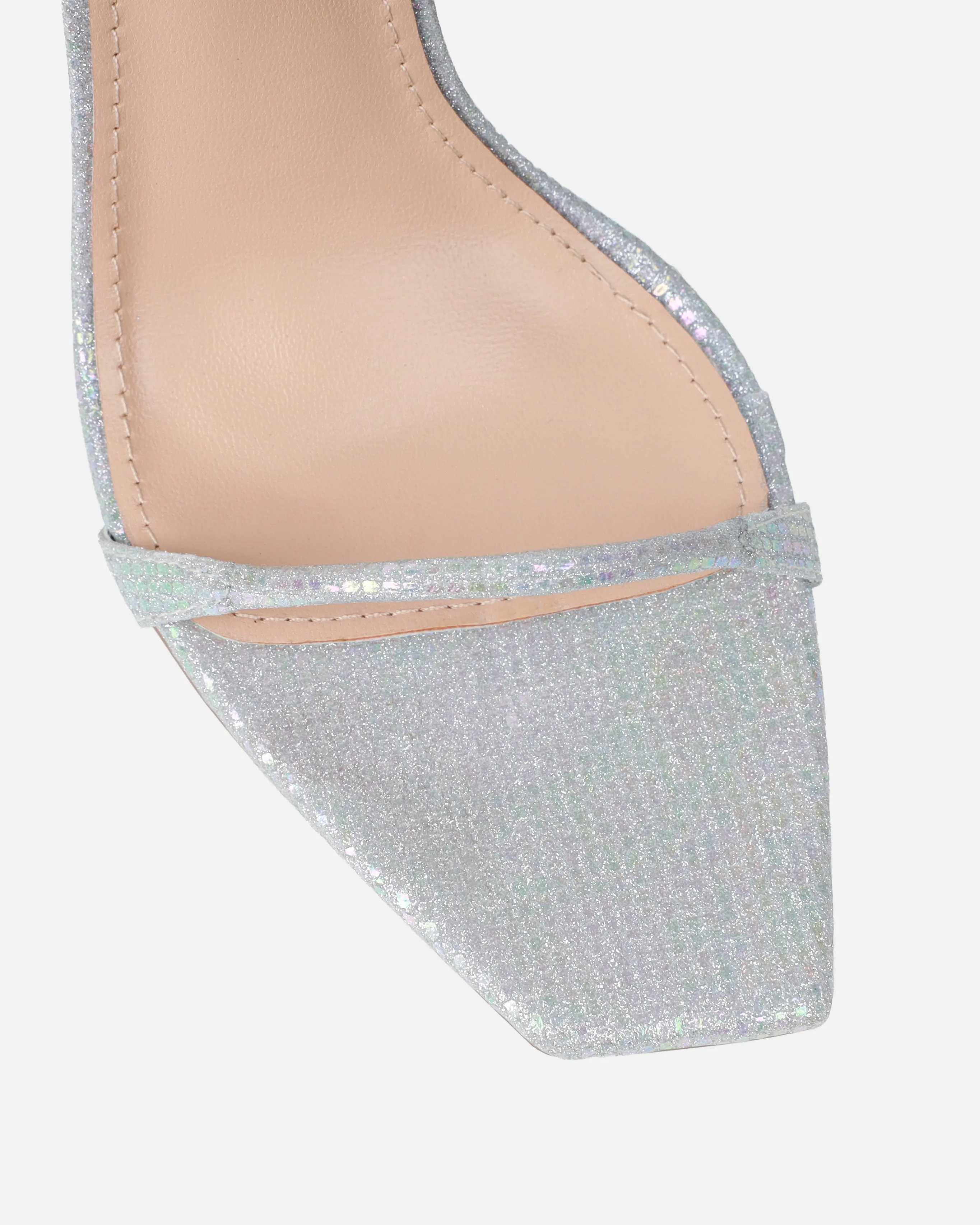 Moon Silver Shimmer Stiletto Heeled Sandals