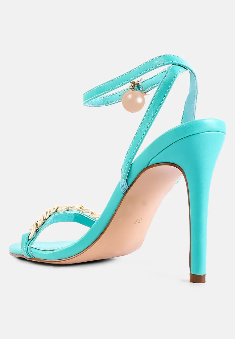 Mooning Metal Chain Strap Stiletto Sandals By Ruw