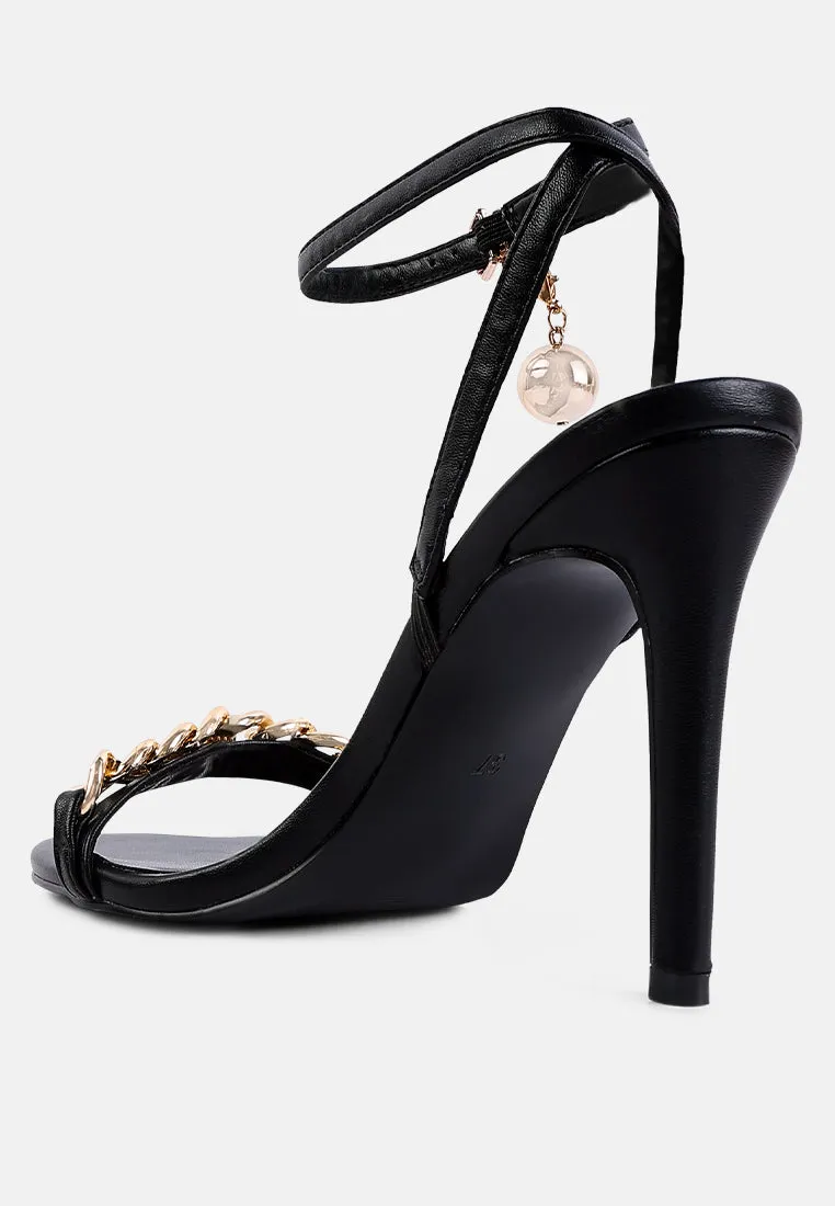 Mooning Metal Chain Strap Stiletto Sandals By Ruw