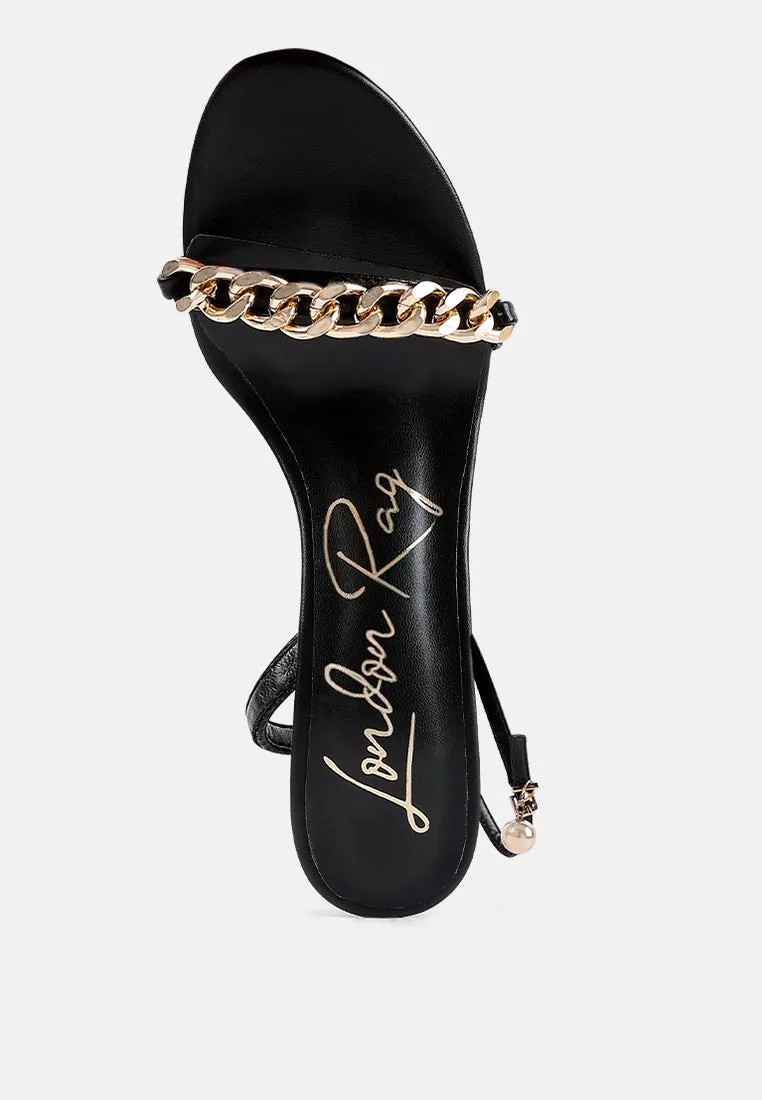 Mooning Metal Chain Strap Stiletto Sandals By Ruw