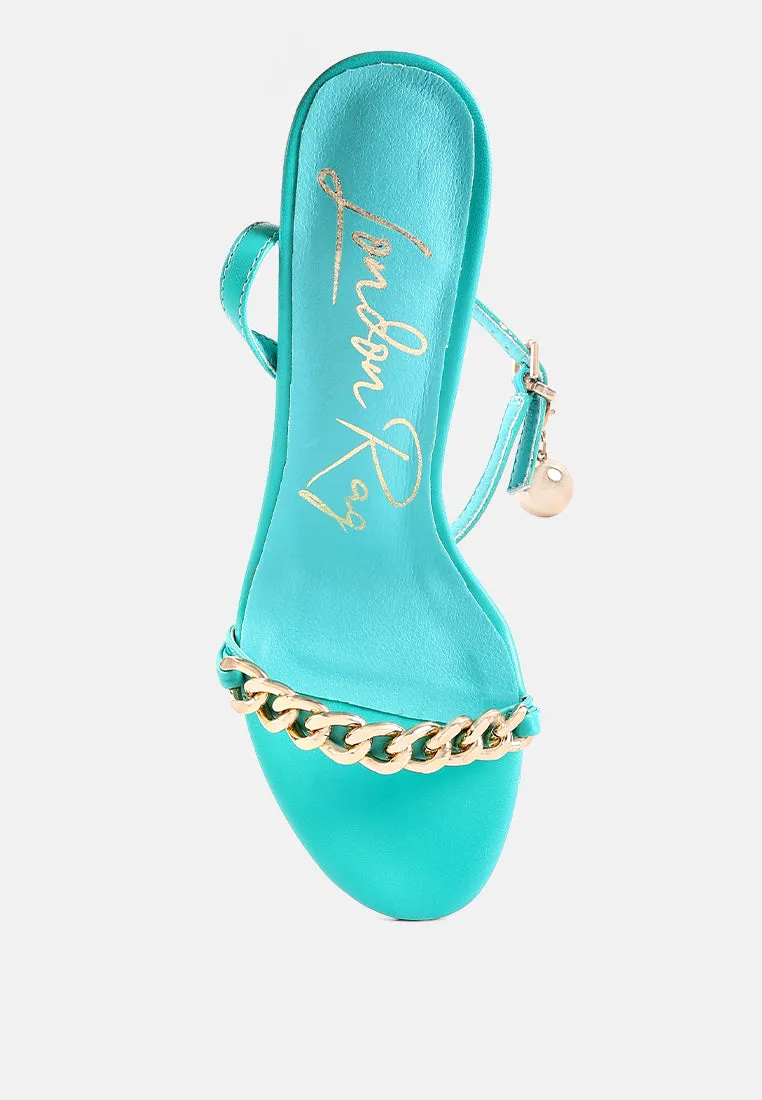 Mooning Metal Chain Strap Stiletto Sandals By Ruw