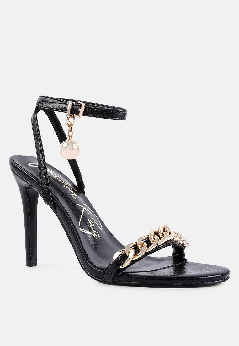 Mooning Metal Chain Strap Stiletto Sandals By Ruw