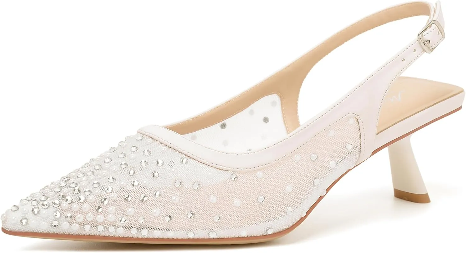 Mostrin Kitten Heels for Women Pointed Toe Pumps Patent Leather Low Heel Slingback Heels with Buckle Dress Shoes for Dating Party Working