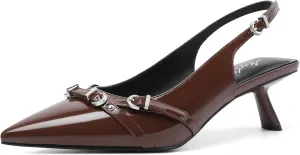 Mostrin Kitten Heels for Women Pointed Toe Pumps Patent Leather Low Heel Slingback Heels with Buckle Dress Shoes for Dating Party Working