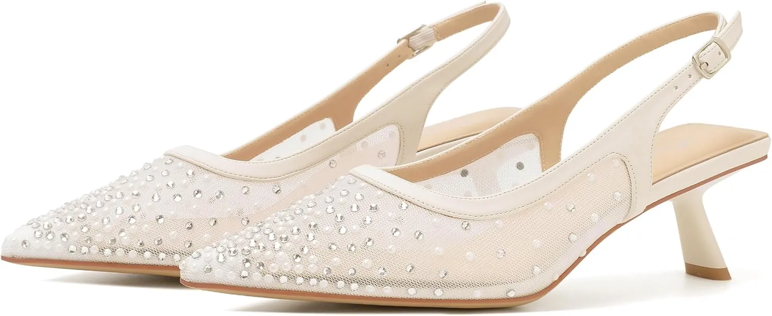 Mostrin Kitten Heels for Women Pointed Toe Pumps Patent Leather Low Heel Slingback Heels with Buckle Dress Shoes for Dating Party Working