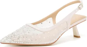 Mostrin Kitten Heels for Women Pointed Toe Pumps Patent Leather Low Heel Slingback Heels with Buckle Dress Shoes for Dating Party Working