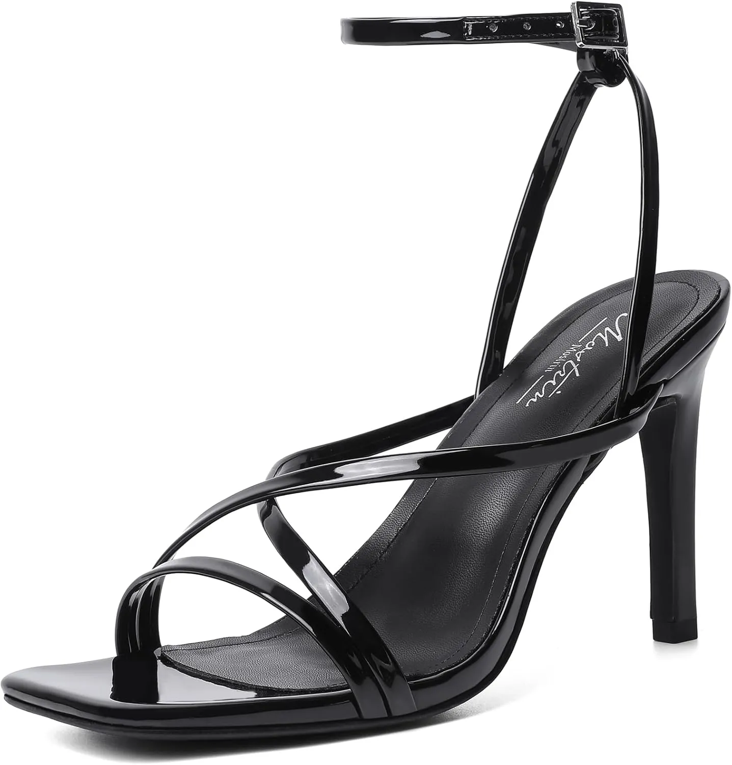 Mostrin Strappy Heels for Women Square Open Toe Lace Up Heeled Sandals Ankle Strap Sexy Stiletto High Heels for Party, Prom, Dating, Wedding