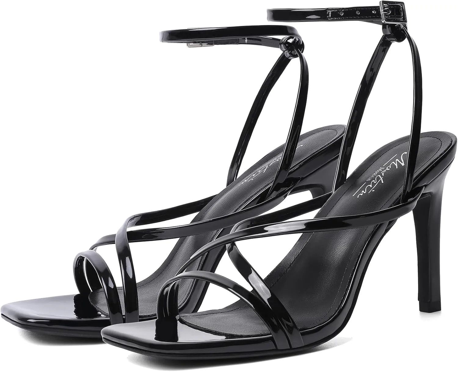 Mostrin Strappy Heels for Women Square Open Toe Lace Up Heeled Sandals Ankle Strap Sexy Stiletto High Heels for Party, Prom, Dating, Wedding