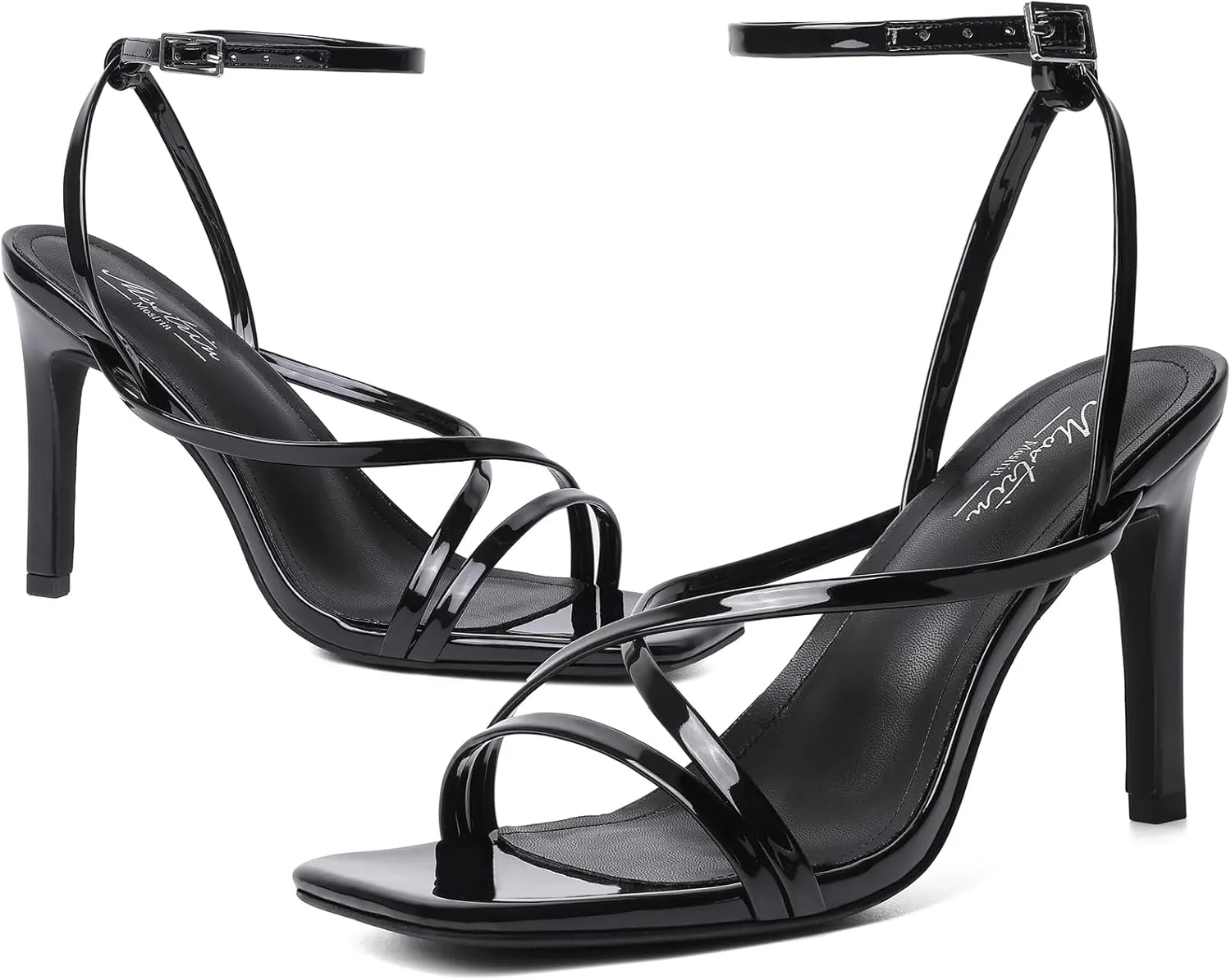 Mostrin Strappy Heels for Women Square Open Toe Lace Up Heeled Sandals Ankle Strap Sexy Stiletto High Heels for Party, Prom, Dating, Wedding