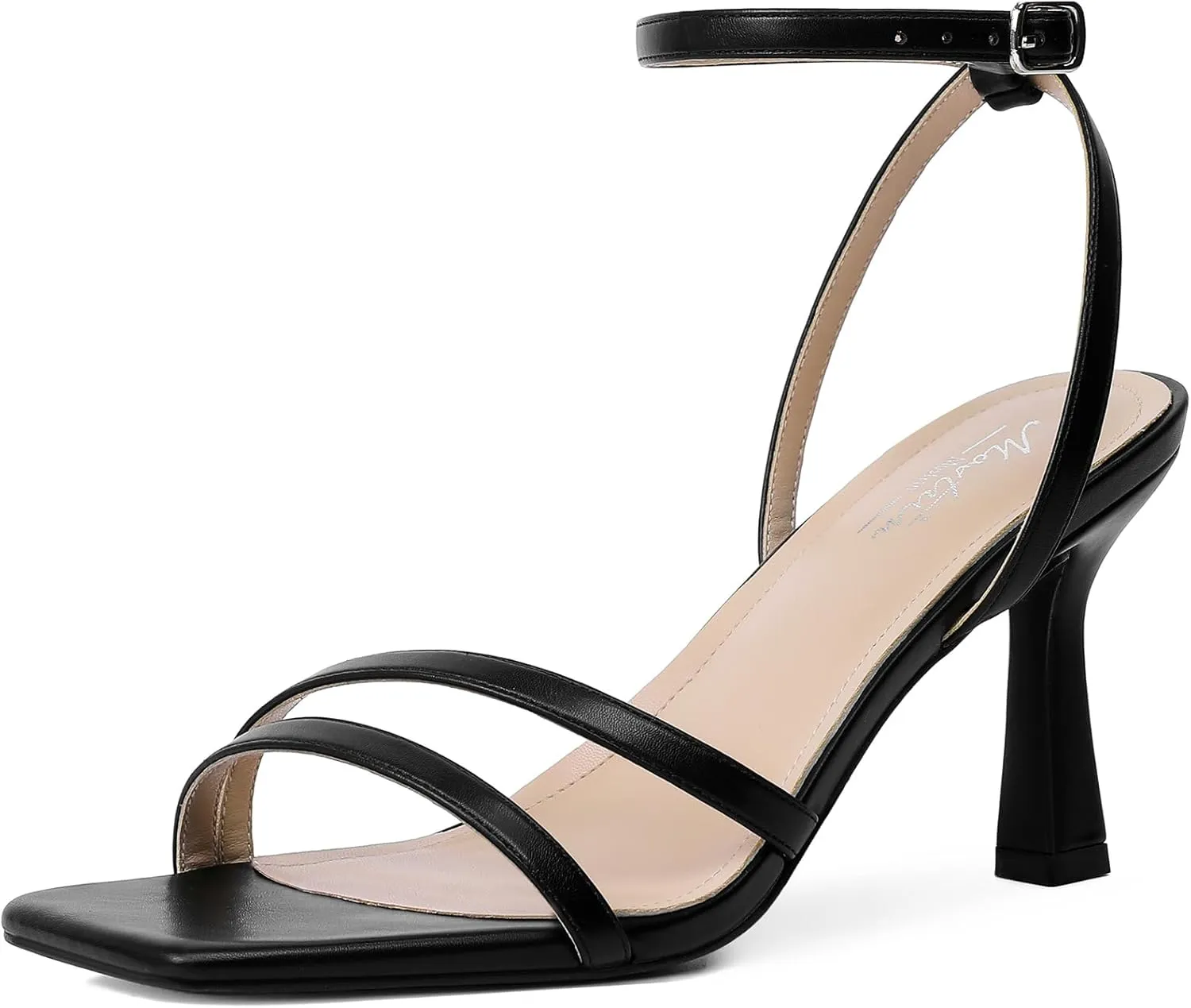 Mostrin Womens Sandals Strappy Heels for Women Ankle Strap Lace Up Heels Square Open Toe Heels Tie Up Stiletto High Heeled Sandals for Prom, Party, Daily Wear