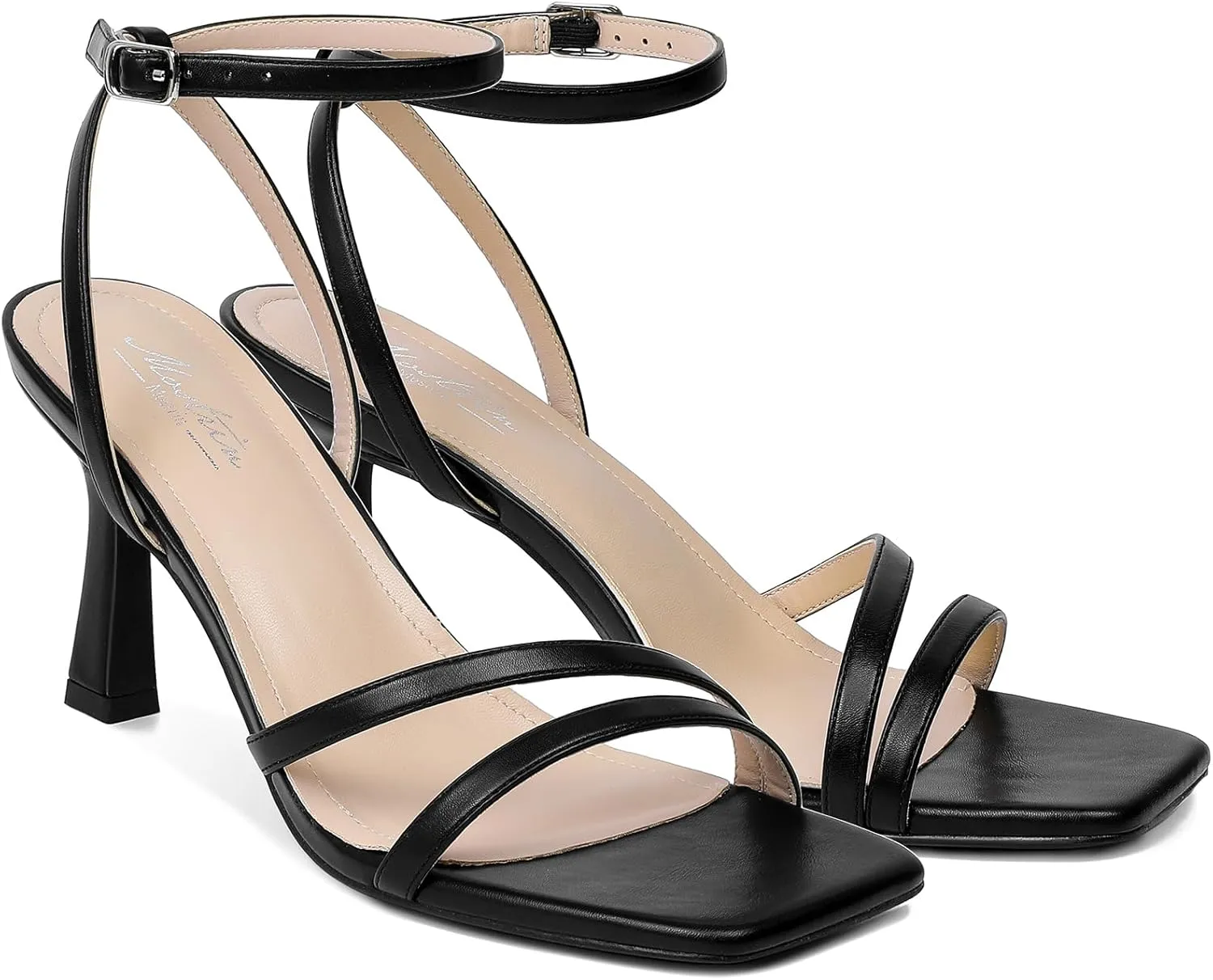 Mostrin Womens Sandals Strappy Heels for Women Ankle Strap Lace Up Heels Square Open Toe Heels Tie Up Stiletto High Heeled Sandals for Prom, Party, Daily Wear