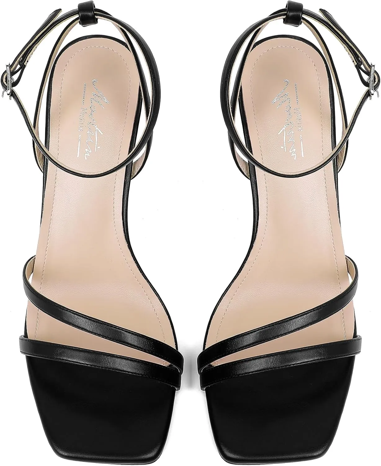 Mostrin Womens Sandals Strappy Heels for Women Ankle Strap Lace Up Heels Square Open Toe Heels Tie Up Stiletto High Heeled Sandals for Prom, Party, Daily Wear