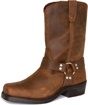 Motorcycle Boots Men Harness Straps Mid Calf Pull On Boots for Men Pu Leather Men's Western Boots