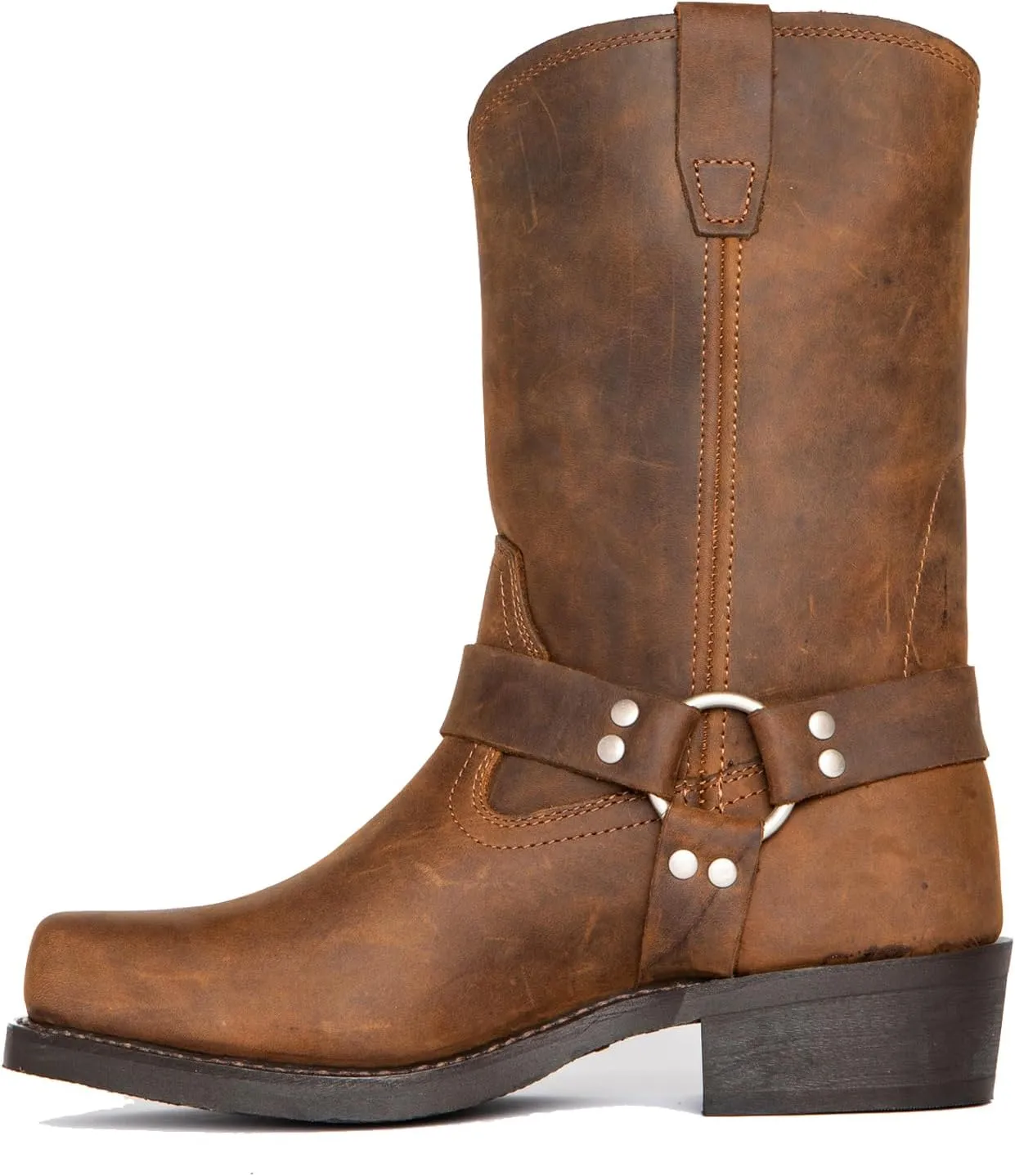 Motorcycle Boots Men Harness Straps Mid Calf Pull On Boots for Men Pu Leather Men's Western Boots