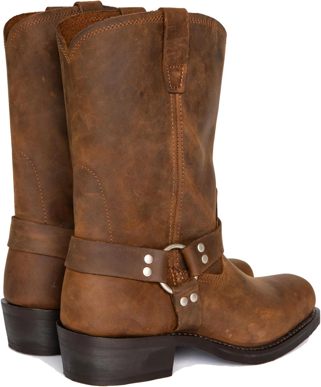Motorcycle Boots Men Harness Straps Mid Calf Pull On Boots for Men Pu Leather Men's Western Boots