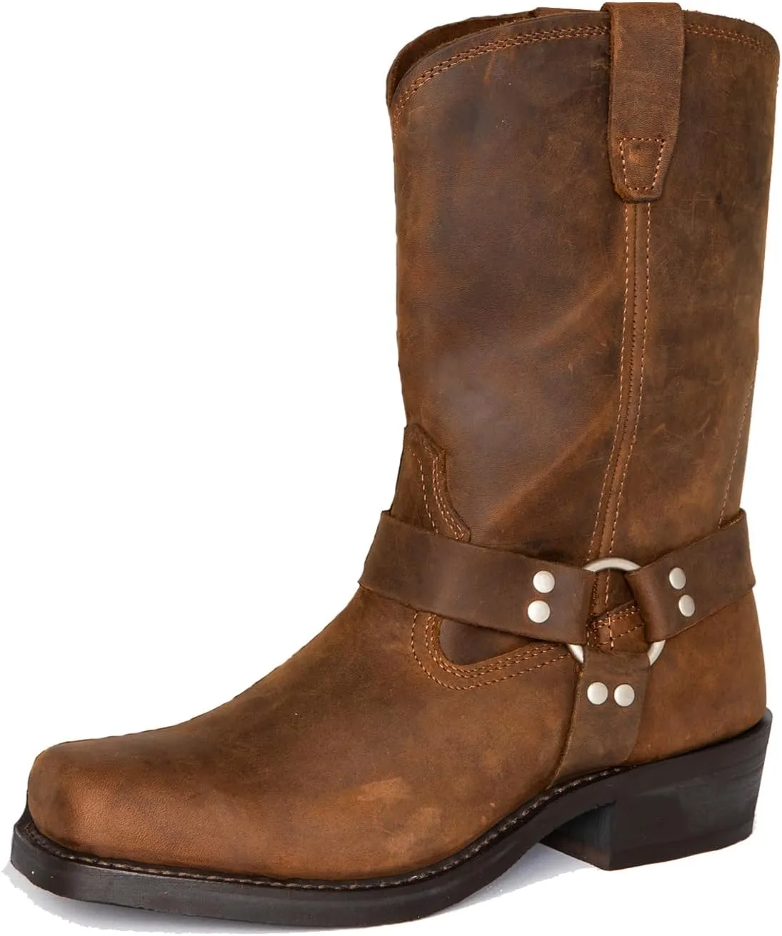 Motorcycle Boots Men Harness Straps Mid Calf Pull On Boots for Men Pu Leather Men's Western Boots