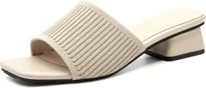 Mousse FIT Breathable Flywoven Women's Square Toe Sandals, Chunky Block Heel Mules