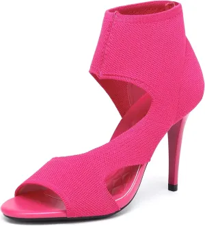 Mousse Fit Women Retro Peep Toe Elegant Stiletto Low Heeled Sandals Breathable Mesh Knit Elastic Design Upper Comfortable Shoes