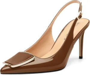 MOVINSTEPS Slingback Heels for Women Stiletto Patent Pointed Closed Toe High Heels Wedding Party Club Prom Dress Shoes 3.5 Inches