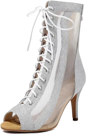 MRKEWUNEY Classic Womens Gladiator Booties Lace Up Stiletto Heels Booties