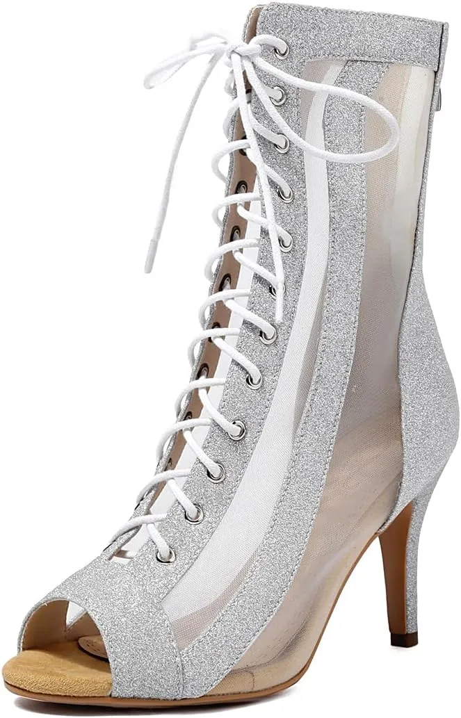 MRKEWUNEY Classic Womens Gladiator Booties Lace Up Stiletto Heels Booties
