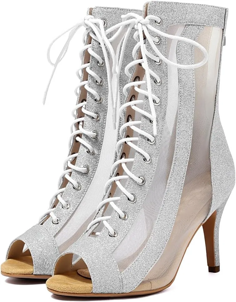 MRKEWUNEY Classic Womens Gladiator Booties Lace Up Stiletto Heels Booties