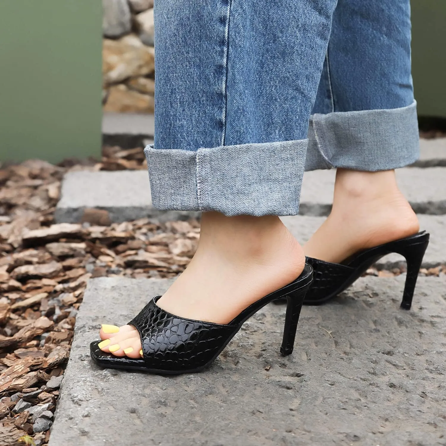 MRKEWUNEY Fashion Women Stiletto Heel Mules Sandals
