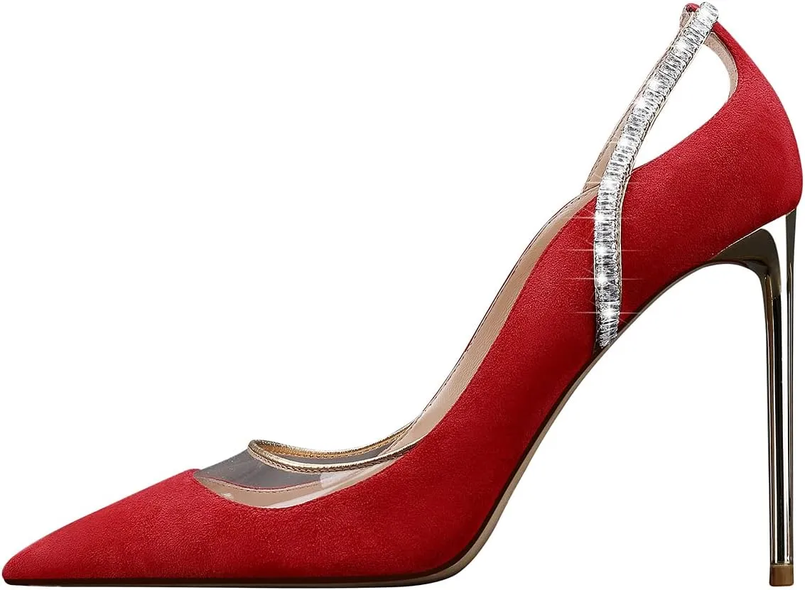 MSONLYDN Heels Dressy Casual Women Suede Pumps Women Stiletto High Heels Leather Pointed Toe for Prom 4 inch