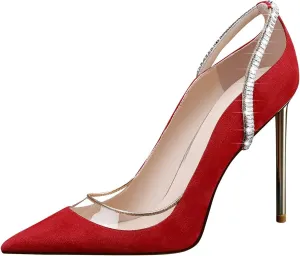 MSONLYDN Heels Dressy Casual Women Suede Pumps Women Stiletto High Heels Leather Pointed Toe for Prom 4 inch