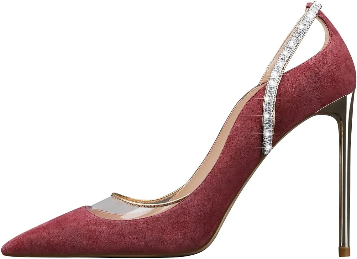 MSONLYDN Heels Dressy Casual Women Suede Pumps Women Stiletto High Heels Leather Pointed Toe for Prom 4 inch