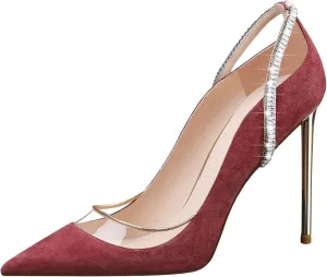 MSONLYDN Heels Dressy Casual Women Suede Pumps Women Stiletto High Heels Leather Pointed Toe for Prom 4 inch