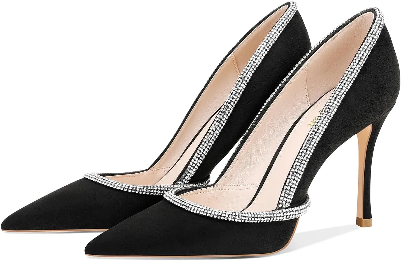 MSONLYDN Women's High Heels Pointed Toe Stiletto Heeled Rhinestone Satin Prom Dress Wedding Bridal Party Pumps
