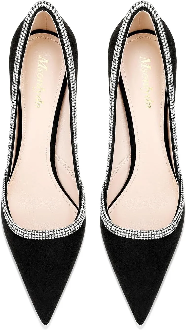 MSONLYDN Women's High Heels Pointed Toe Stiletto Heeled Rhinestone Satin Prom Dress Wedding Bridal Party Pumps